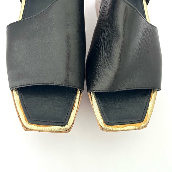 Donald Pliner DMSX Square Toe Sandal Shoe Cork Platform Leather Black Size 6.5 - Picture 4 of 11